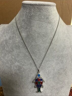 Sarah Coventry Fish Pendant Necklace with Multicolor Inlay